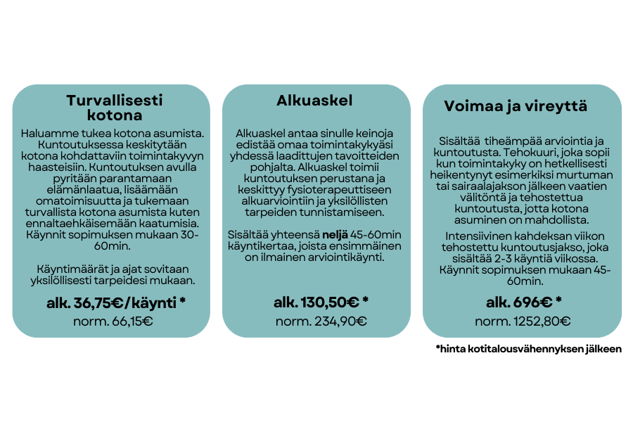 Meillä on tarjolla monipuolisesti eri kotikuntoutusvaihtoehtoja